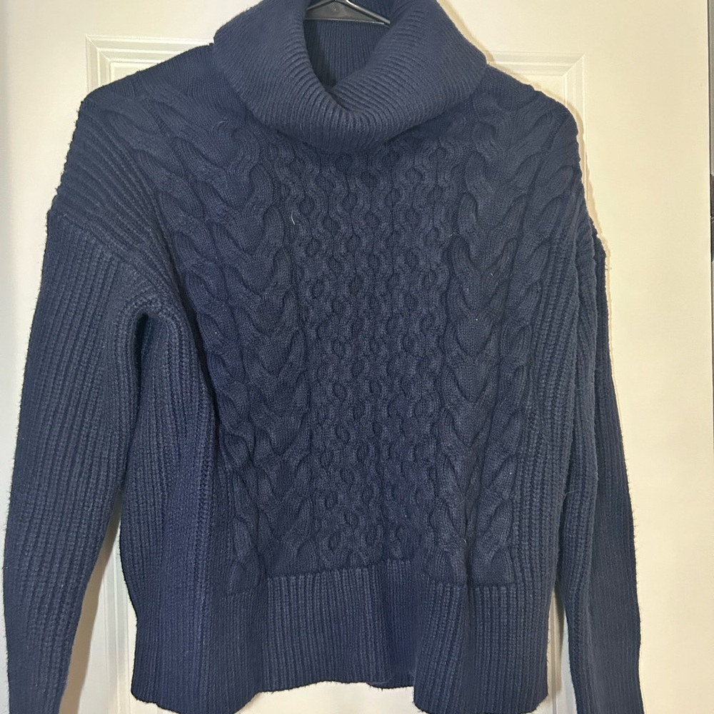 Banana Republic Deep Blue Cable Knit Turtleneck Sweater